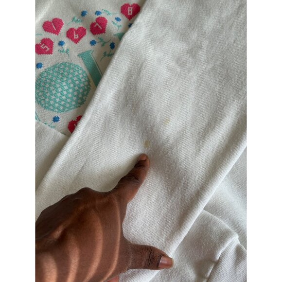 Vintage Cross Stitch Golf Print Sweatshirt With Collar XL White Teal Made In USA - Picture 7 of 12